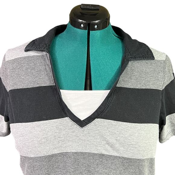 Venezia Lane Bryant Ladies Striped Collared T-Shirt Black Gray White Size 14-16 - Picture 3 of 13